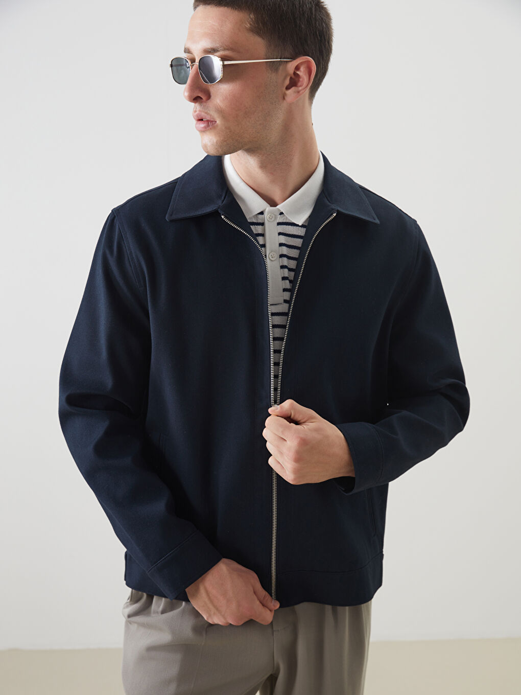 Lacivert Rahat Kalıp Gömlek Yaka Erkek Mont