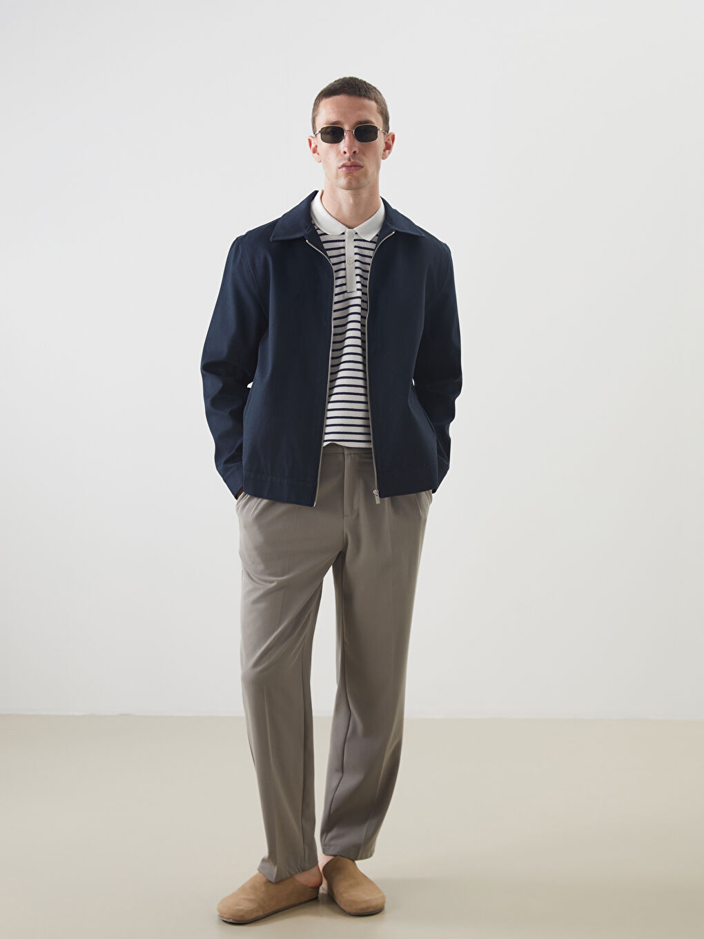 Lacivert Rahat Kalıp Gömlek Yaka Erkek Mont-1