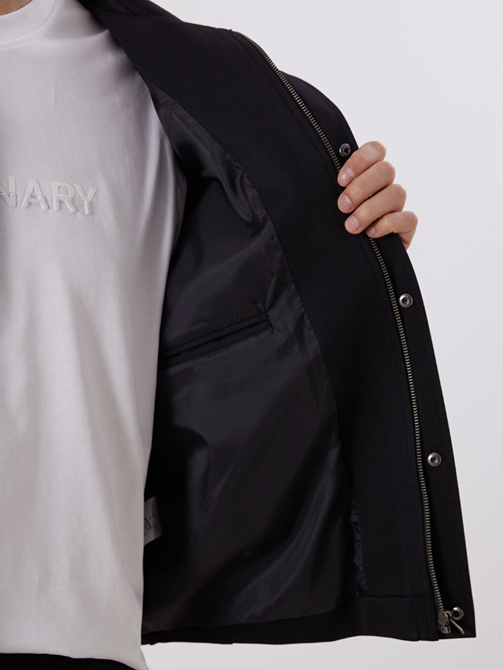 Siyah Rahat Kalıp Gömlek Yaka Erkek Mont-3