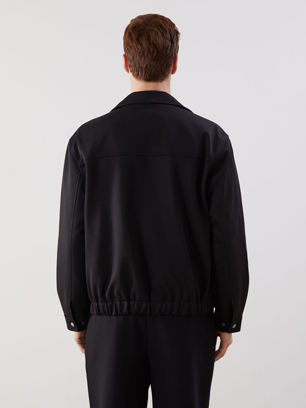 Siyah Rahat Kalıp Gömlek Yaka Erkek Mont-4