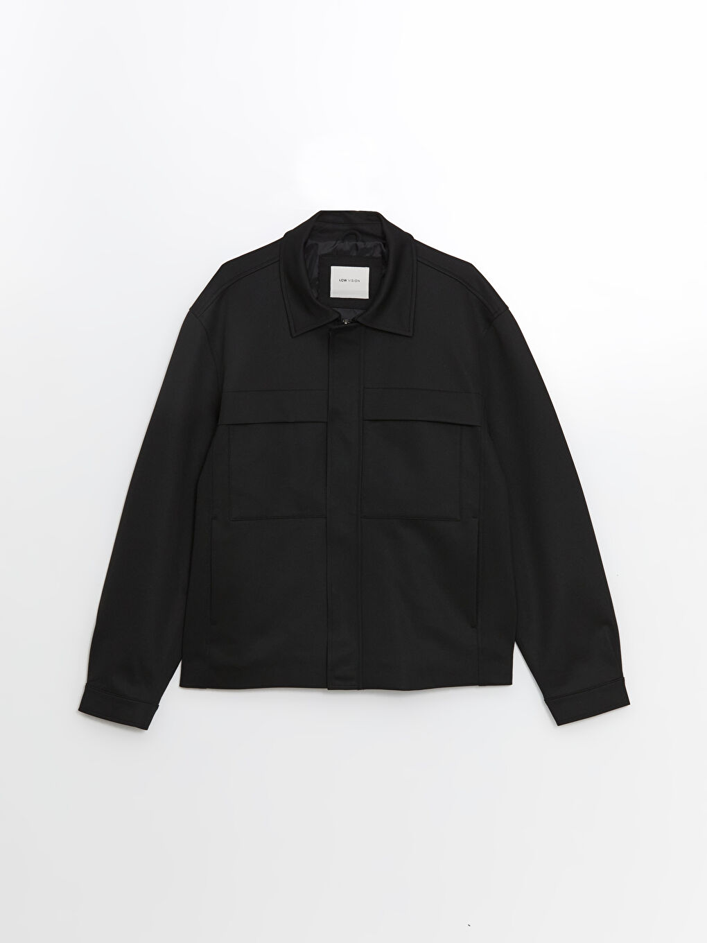 Siyah Rahat Kalıp Gömlek Yaka Erkek Mont-5