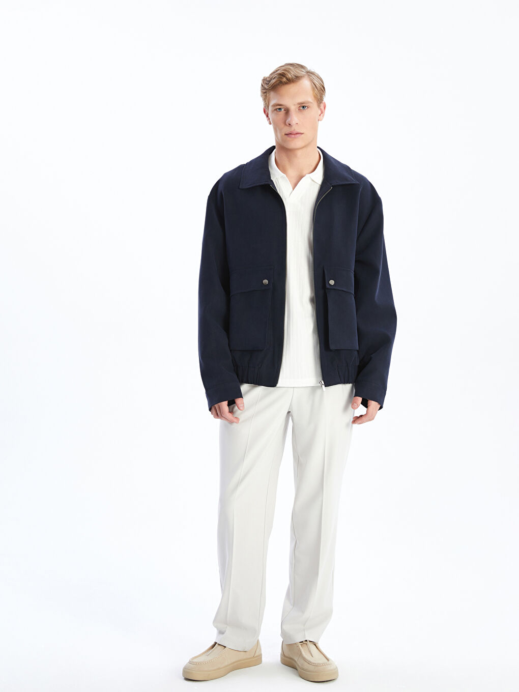 Lacivert Standart Kalıp Gömlek Yaka Erkek Mont-1