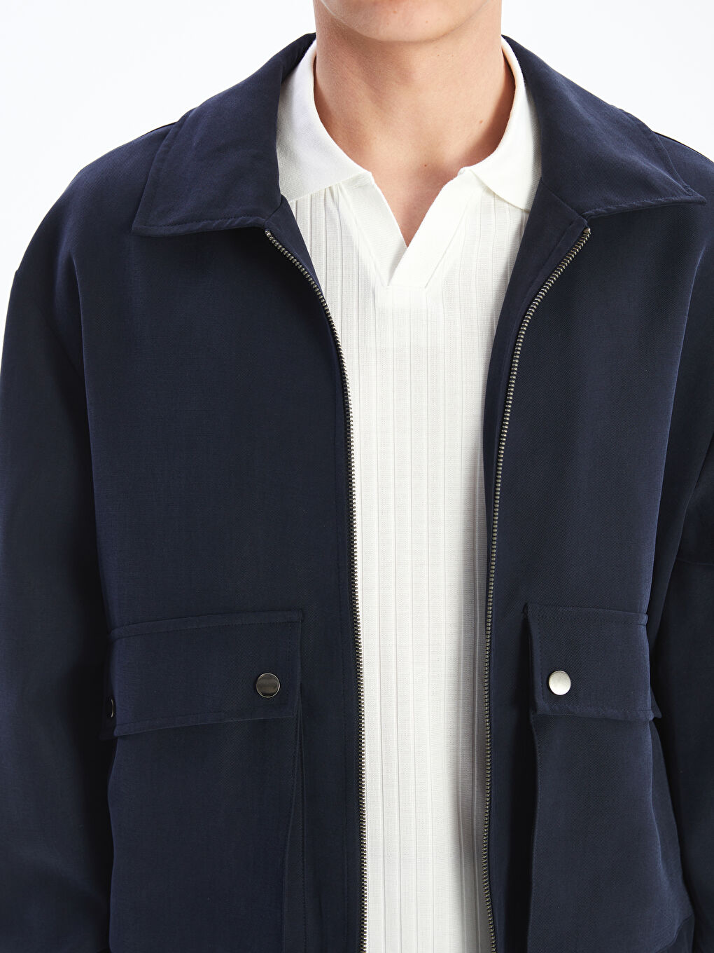 Lacivert Standart Kalıp Gömlek Yaka Erkek Mont-2