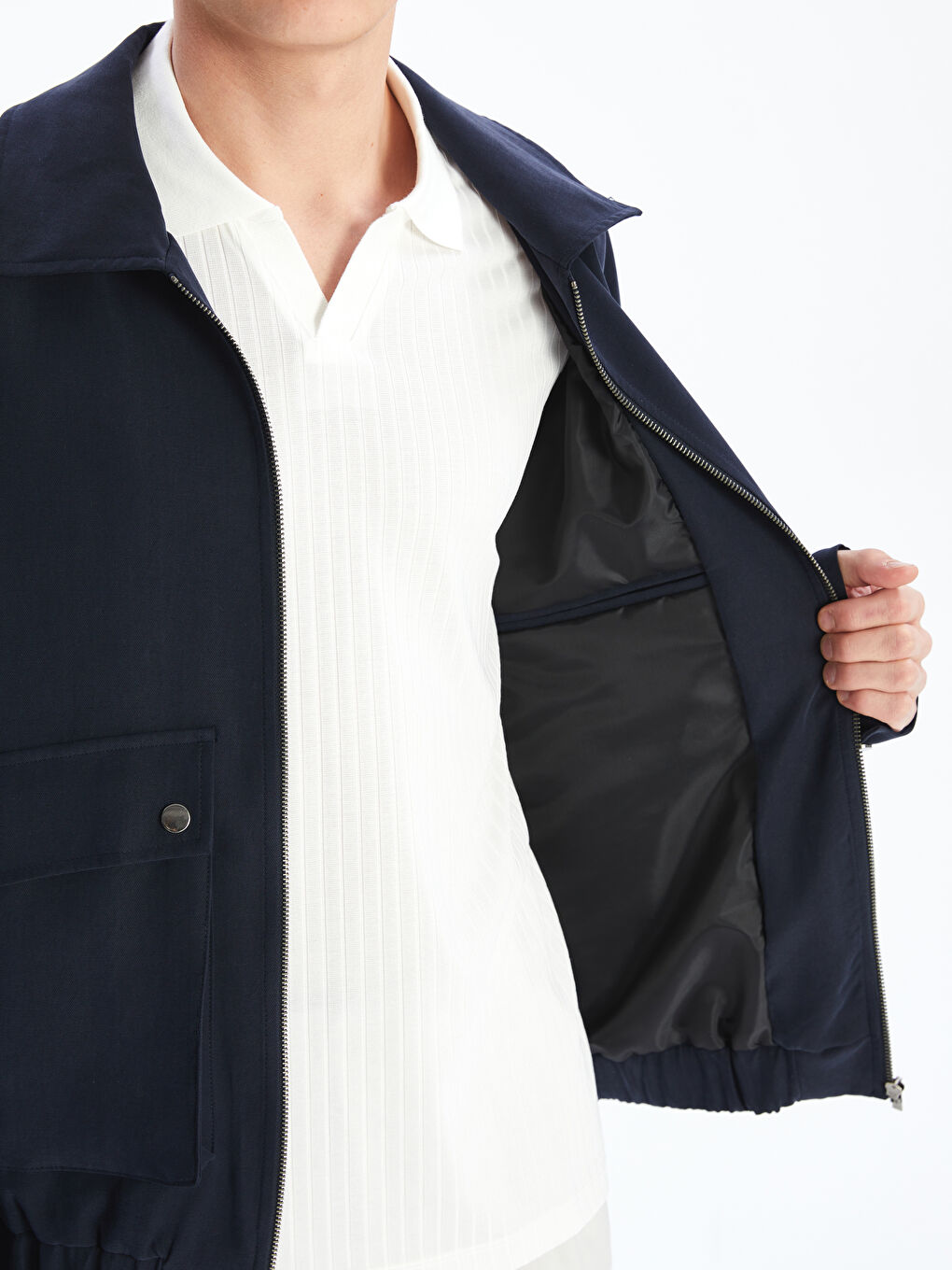 Lacivert Standart Kalıp Gömlek Yaka Erkek Mont-3