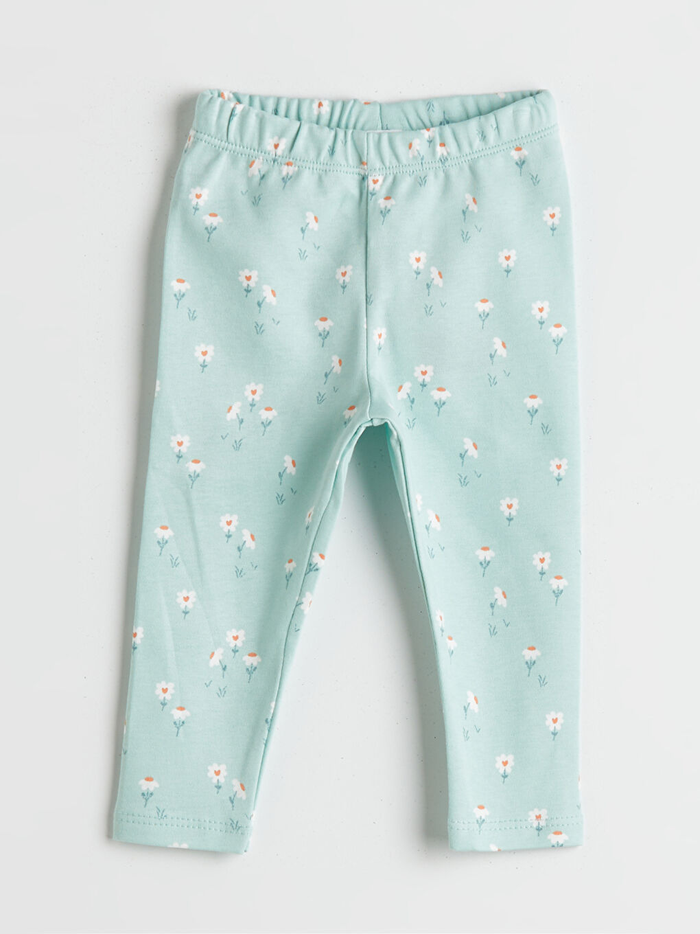 Turkuaz Beli Lastikli Çiçekli Kız Bebek Tayt