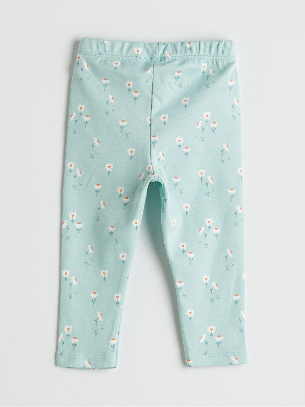 Turkuaz Beli Lastikli Çiçekli Kız Bebek Tayt-1