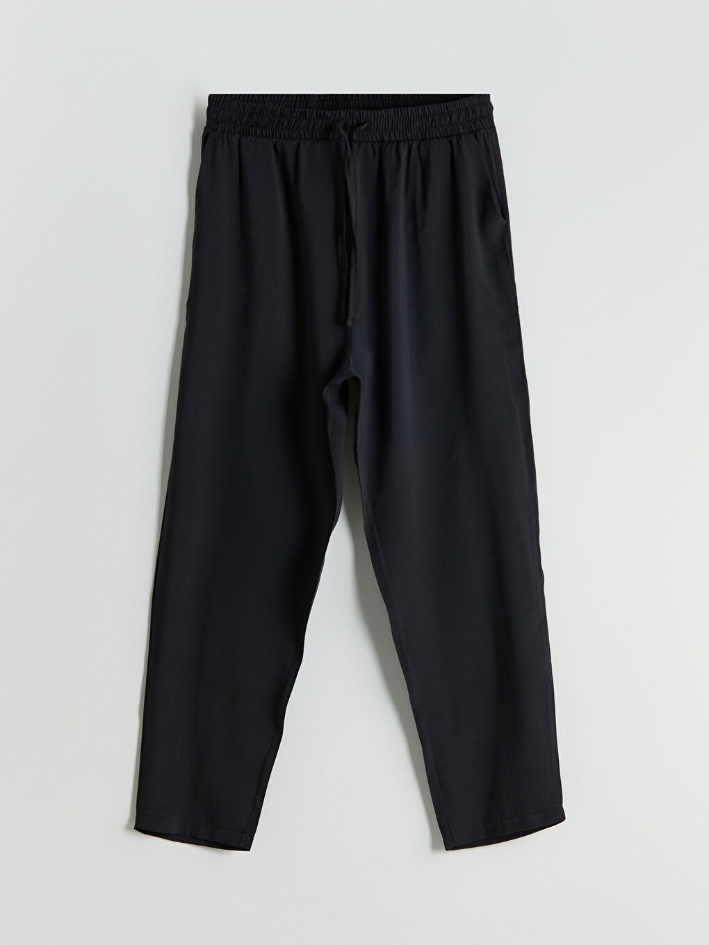 Siyah Beli Lastikli Keten Görünümlü Kadın Pantolon-4