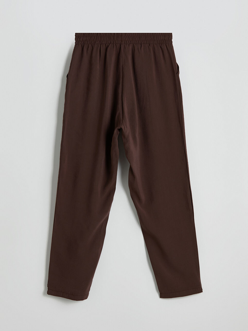 Kahverengi Beli Lastikli Keten Görünümlü Kadın Pantolon-5