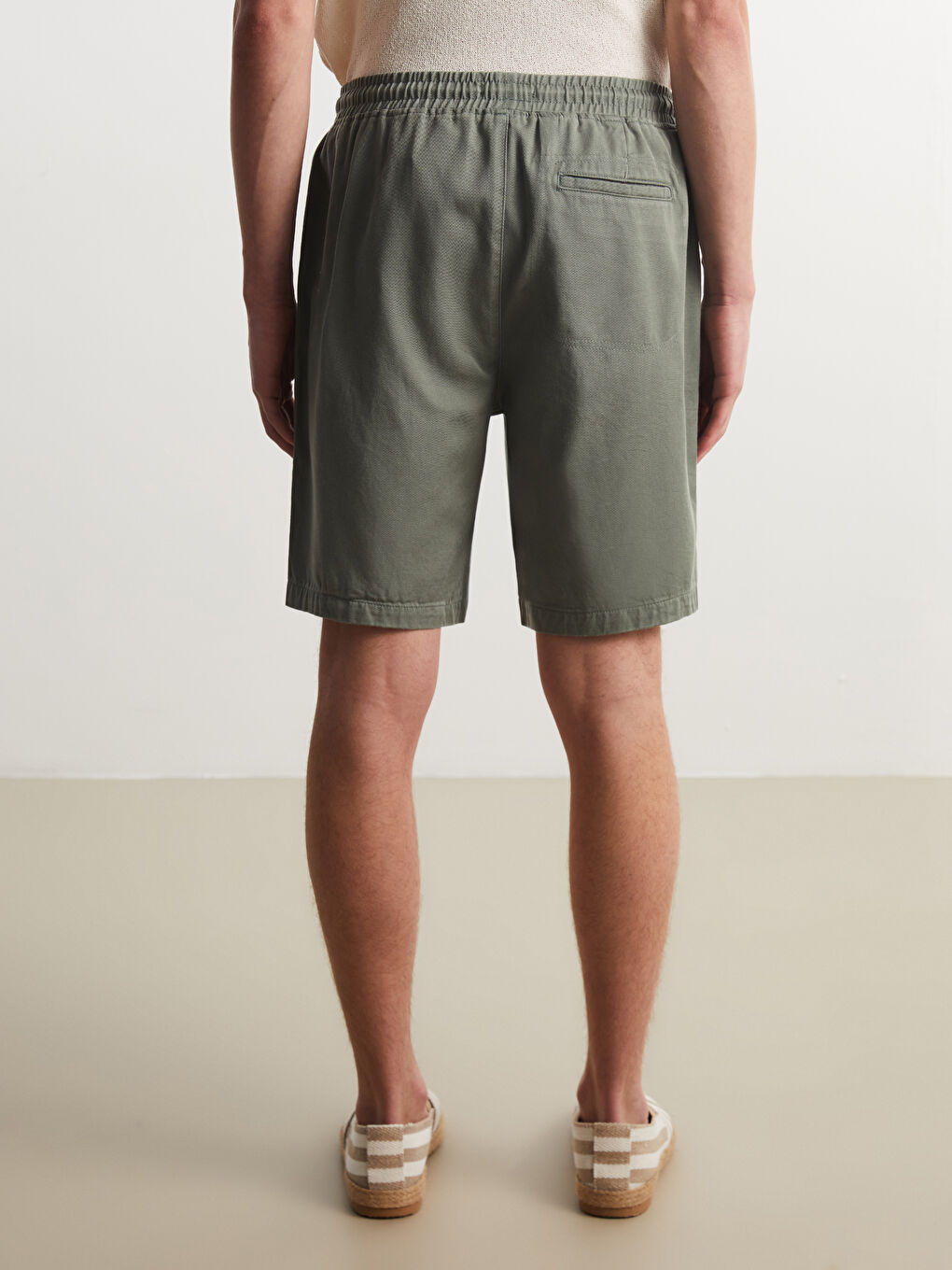 Yeşil Rahat Kalıp Gabardin Erkek Şort-3