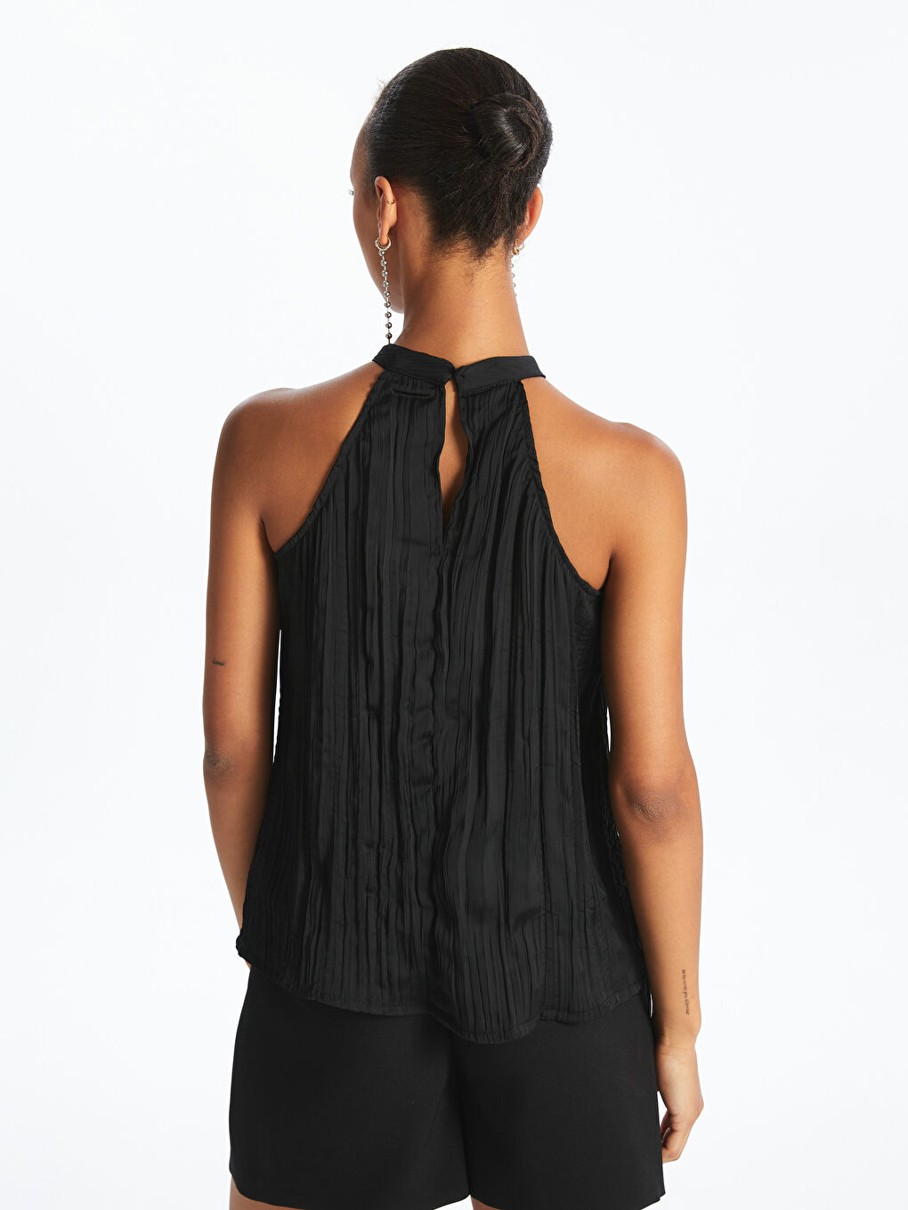 Halter Neck Ruched Satin Blouse-3