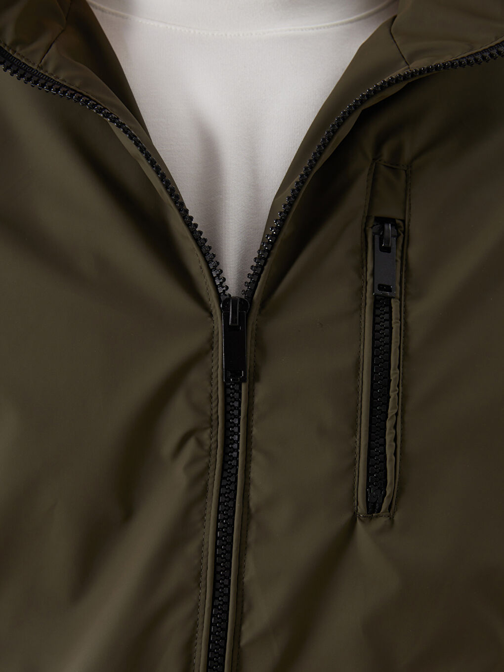 Haki Standart Kalıp Kapüşonlu Erkek Mont-2