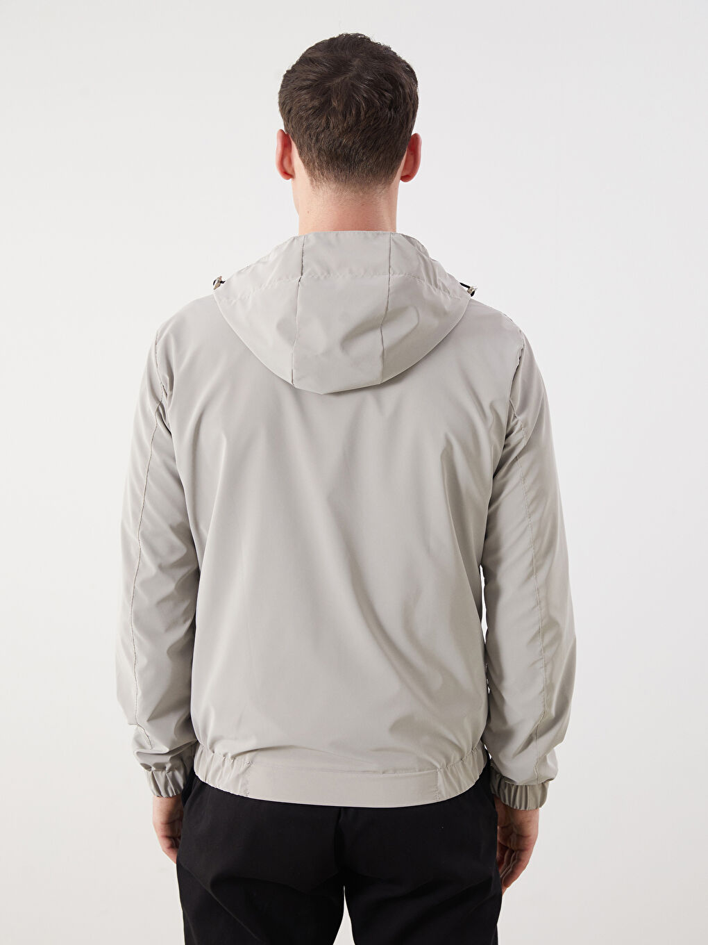 Bej Standart Kalıp Kapüşonlu Erkek Mont-4