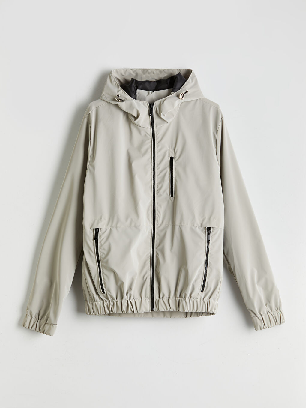 Bej Standart Kalıp Kapüşonlu Erkek Mont-5