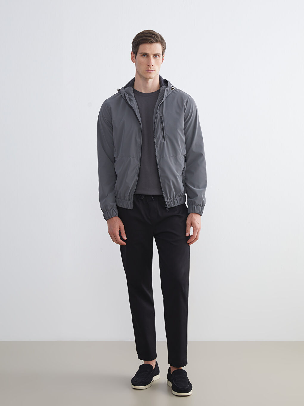 Antrasit Standart Kalıp Kapüşonlu Erkek Mont-1