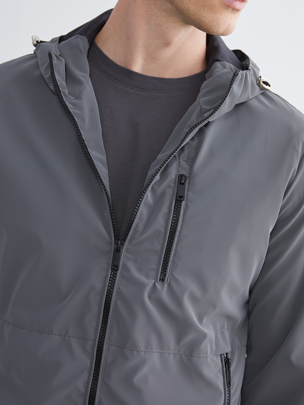 Antrasit Standart Kalıp Kapüşonlu Erkek Mont-2