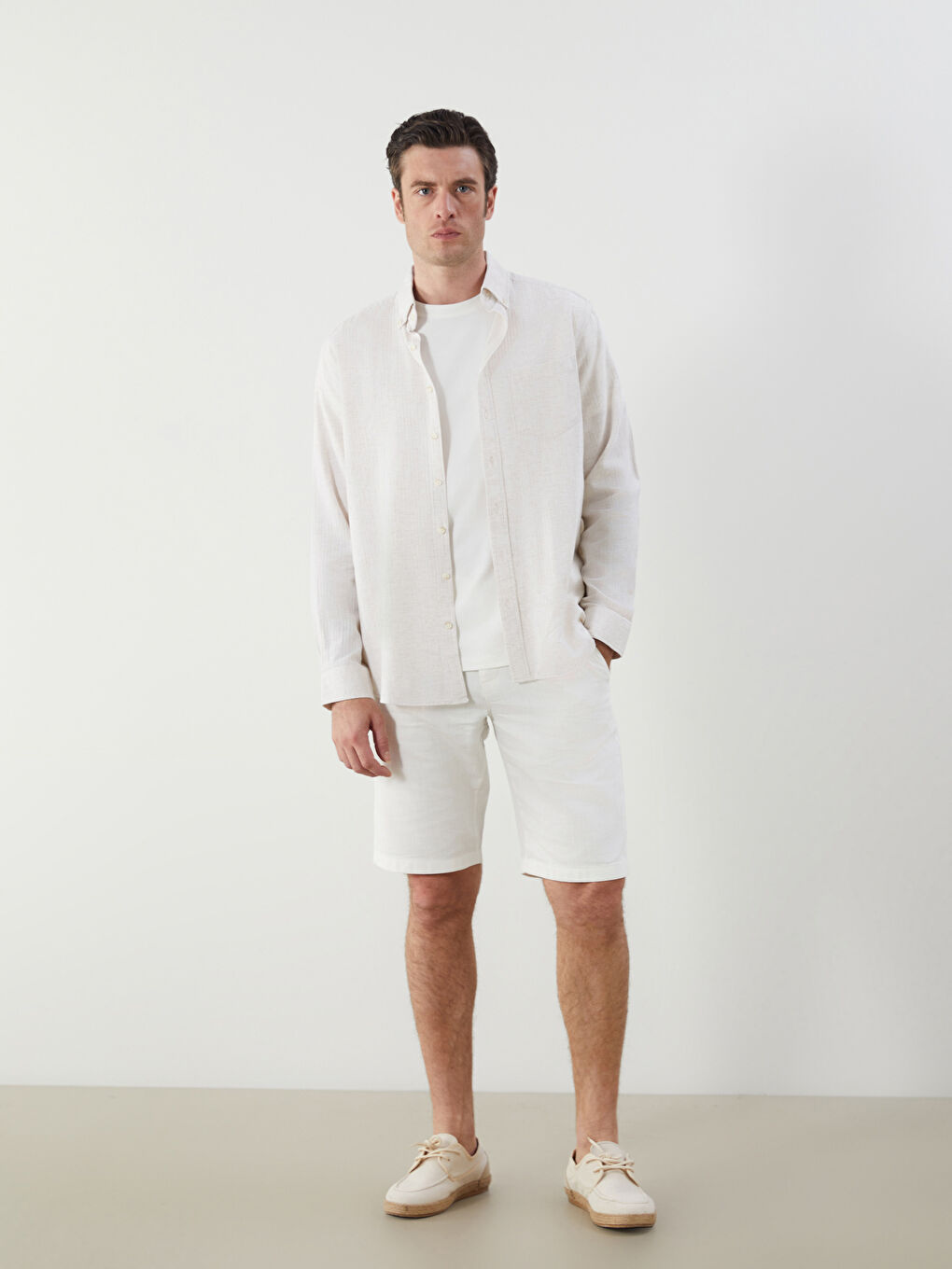 Regular Fit Long Sleeve Linen Blend Men's Shirt -S5OO70Z8-QSC