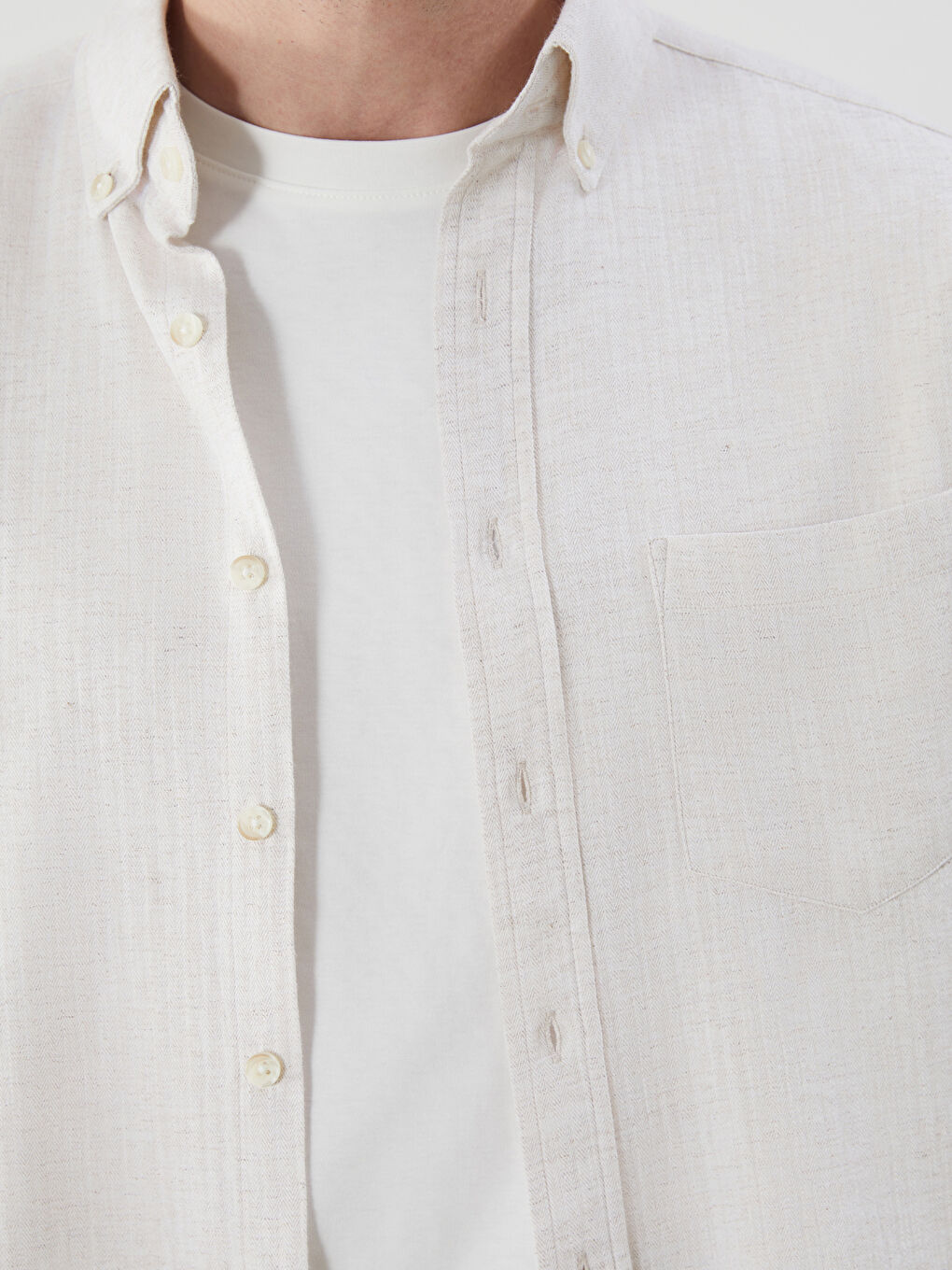 Regular Fit Long Sleeve Linen Blend Men's Shirt -S5OO70Z8-QSC