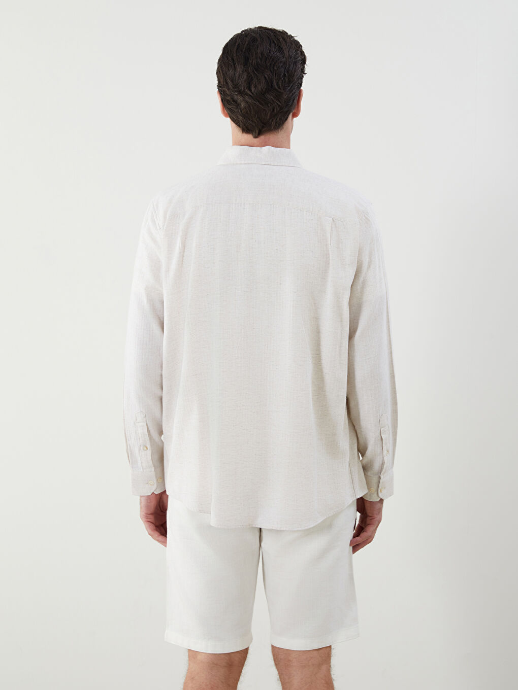 Regular Fit Long Sleeve Linen Blend Men's Shirt -S5OO70Z8-QSC