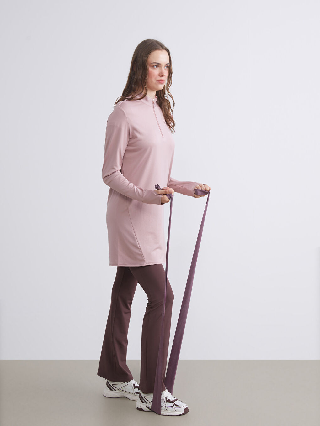 Pembe Dik Yaka Kadın Tunik-1