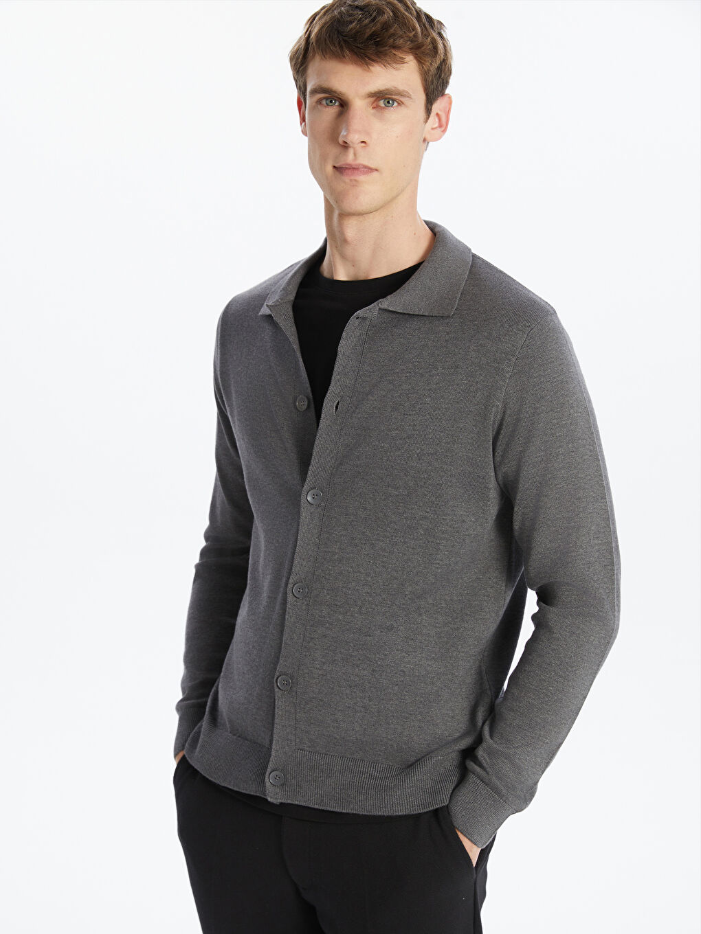 Standard Fit Polo Neck Men's Knitwear Cardigan -S5OO81Z8-DNJ