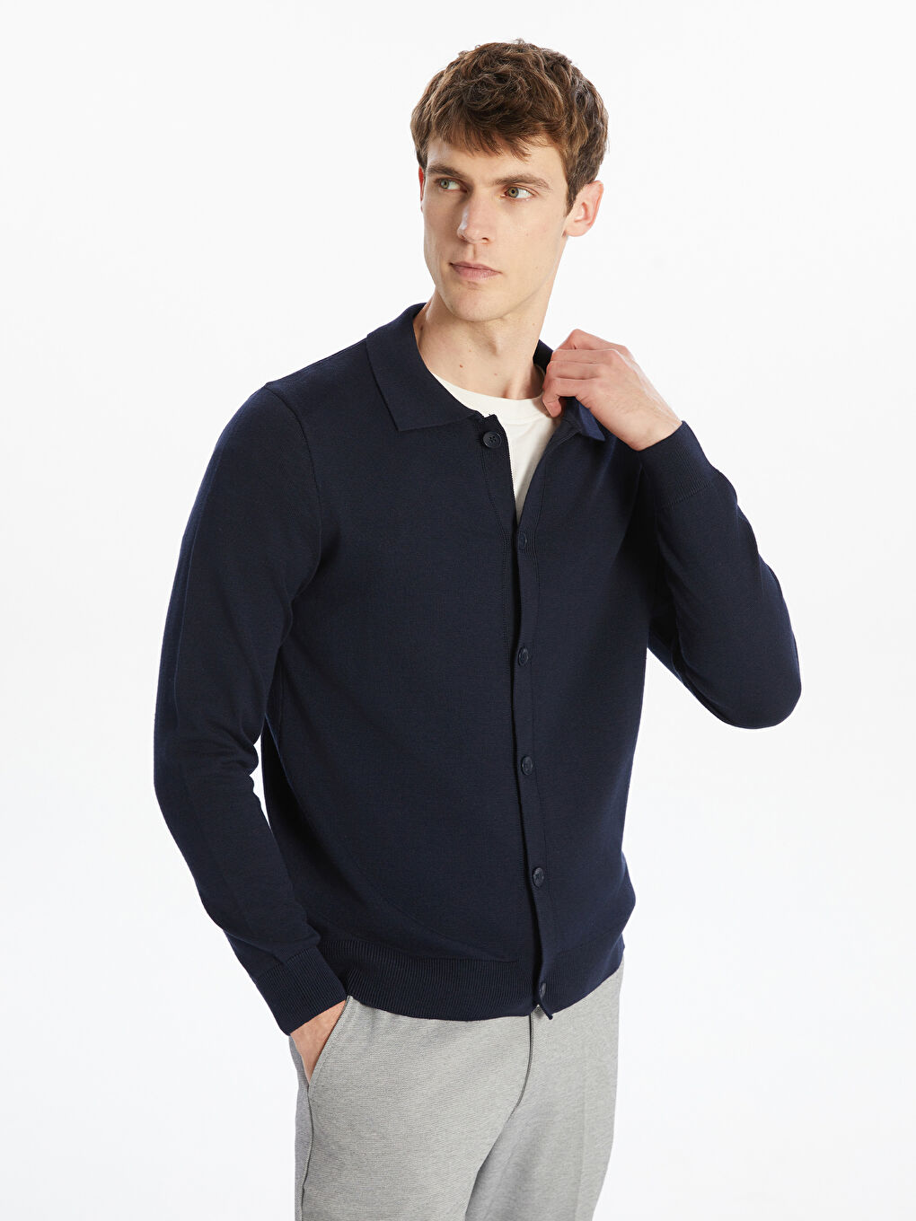 Standard Fit Polo Neck Men's Knitwear Cardigan -S5OO81Z8-RFH