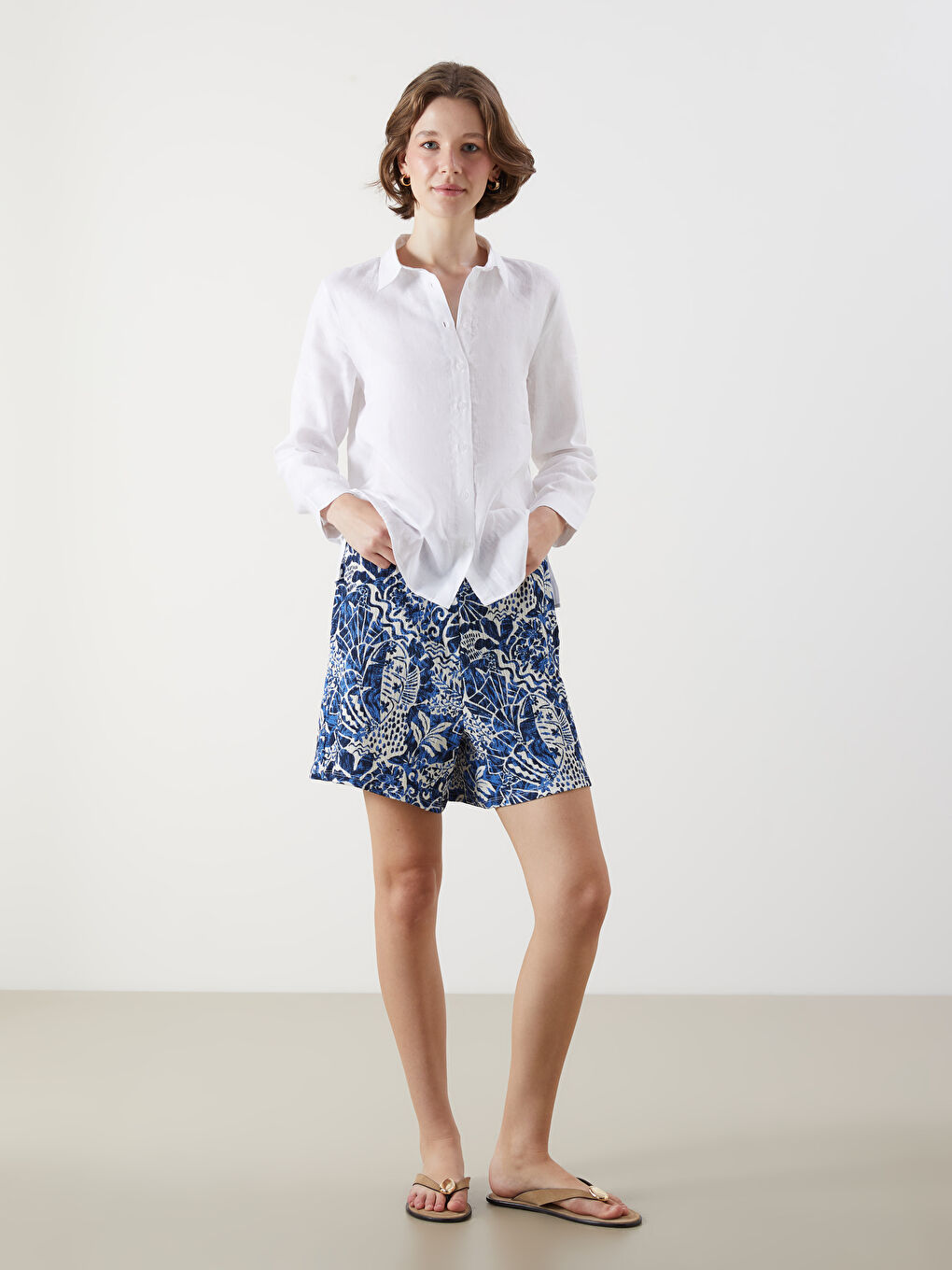 Elasticated Waist Floral Women's Shorts -S5OO87Z8-MRN
