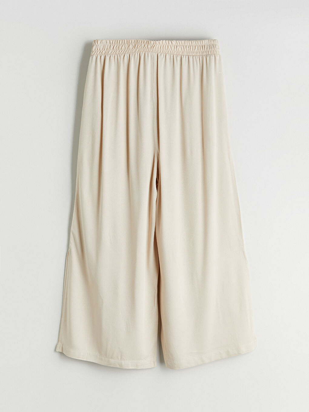 Bej Beli Lastikli Keten Karışımlı Kadın Pantolon-5