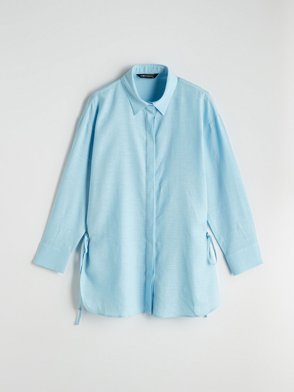 Mavi Keten Karışımlı Kadın Gömlek Tunik-4