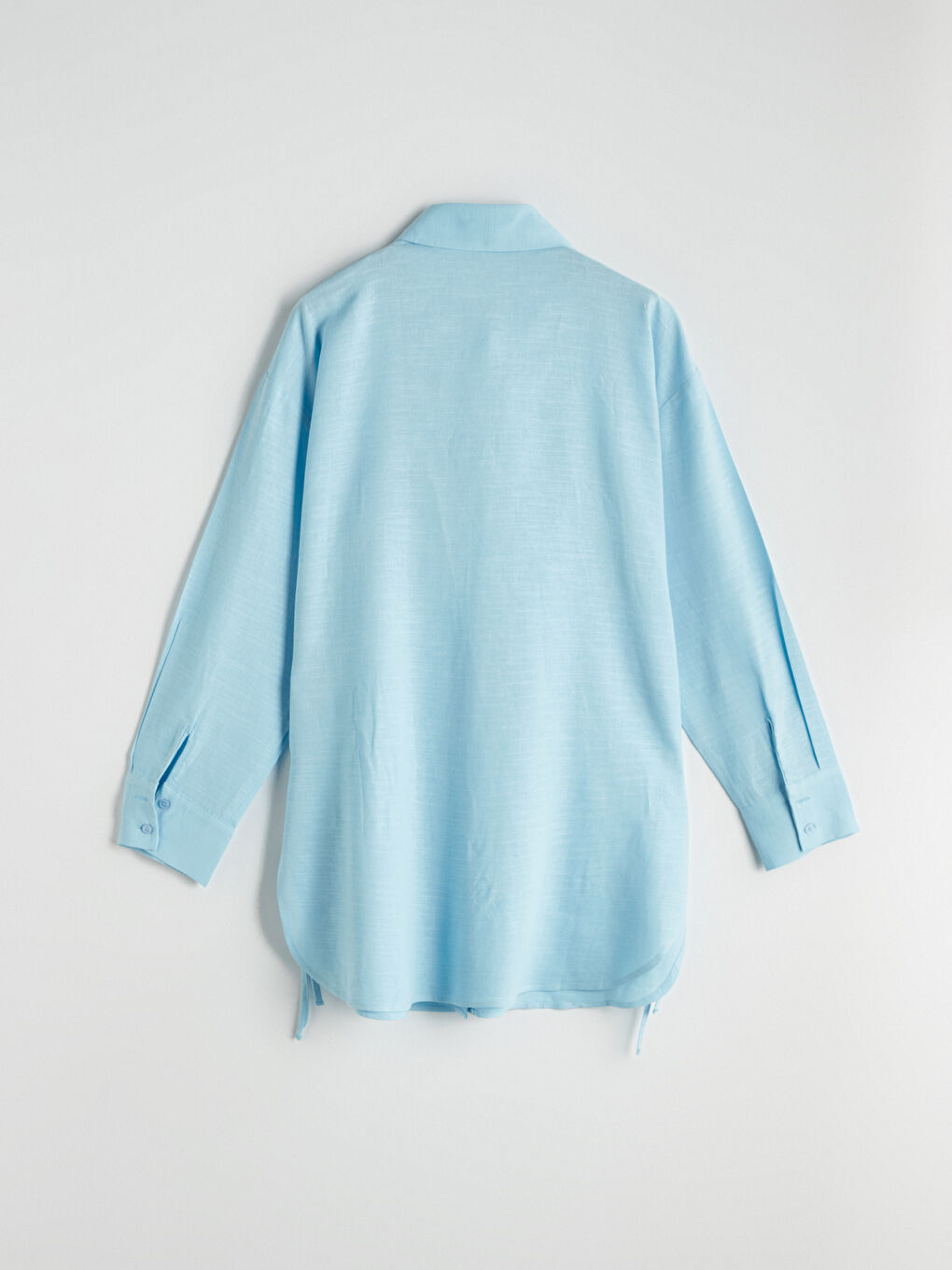 Mavi Keten Karışımlı Kadın Gömlek Tunik-5