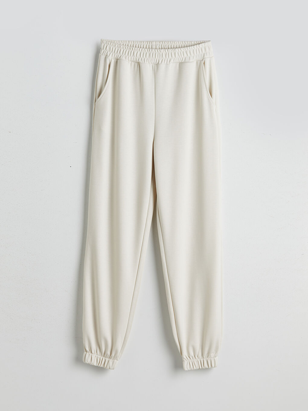 Bej Beli Lastikli Kadın Jogger Eşofman Altı-4