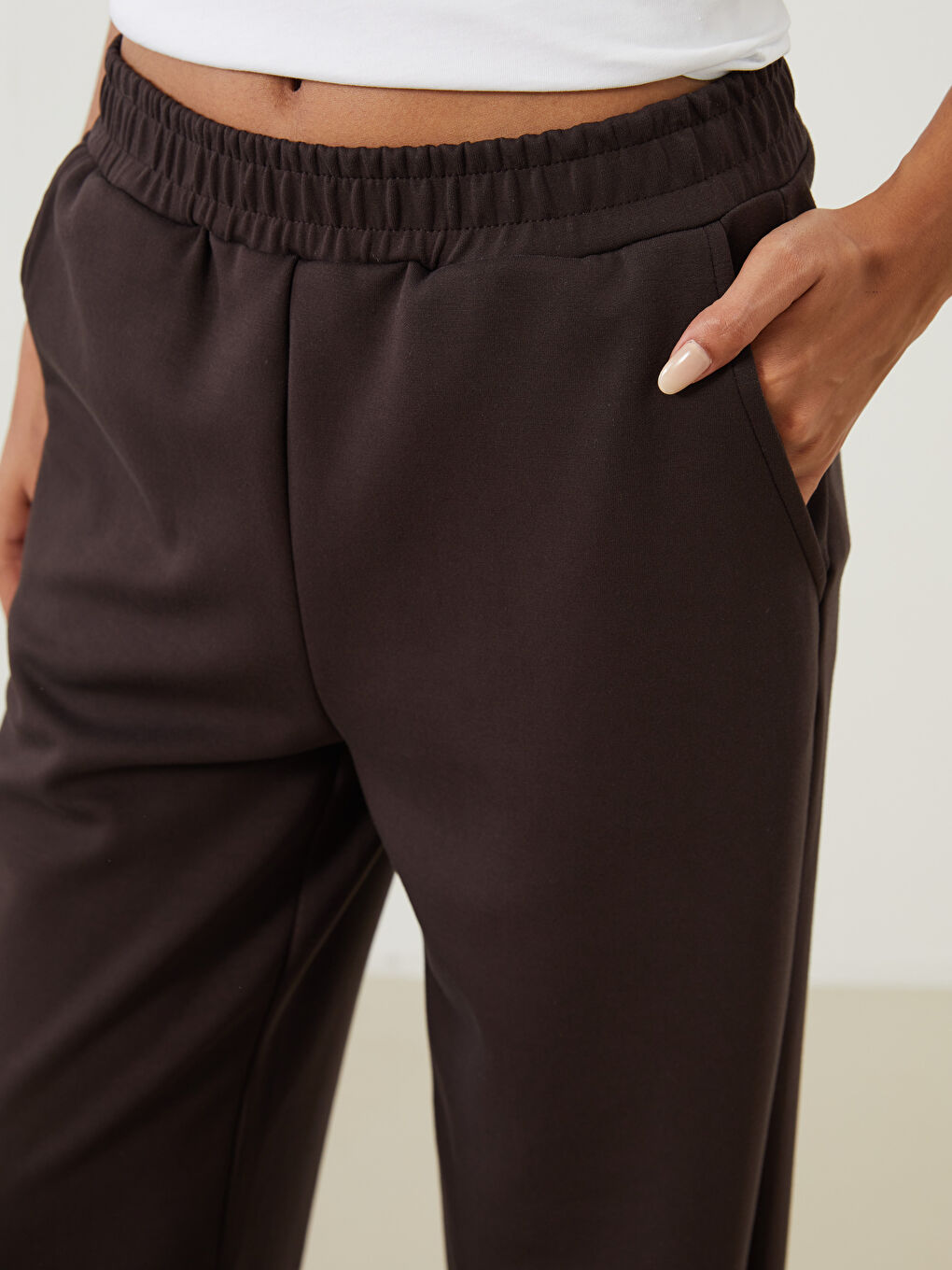 Kahverengi Beli Lastikli Kadın Jogger Eşofman Altı-2