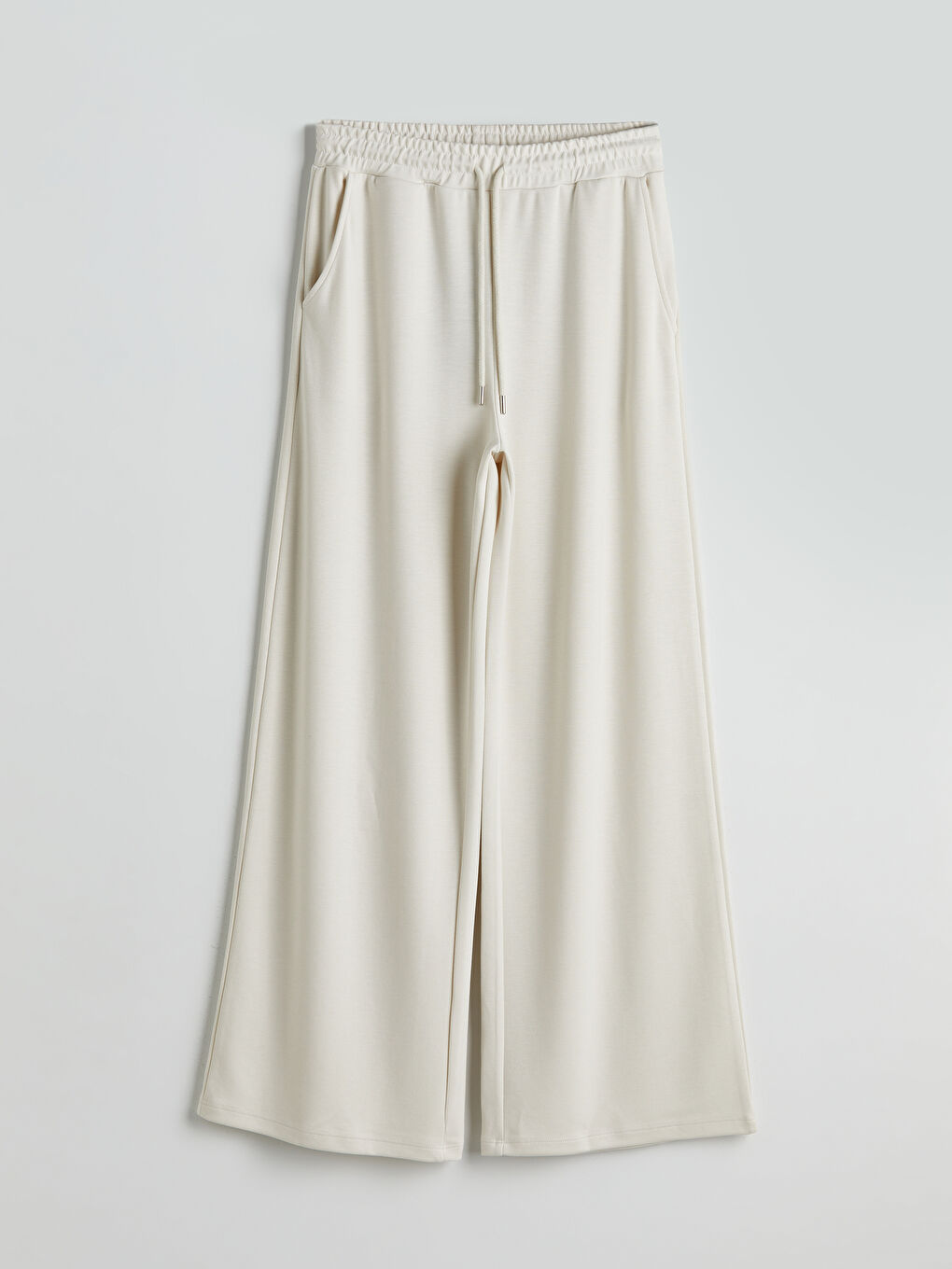 Bej Beli Lastikli Kadın Spor Eşofman Altı-4