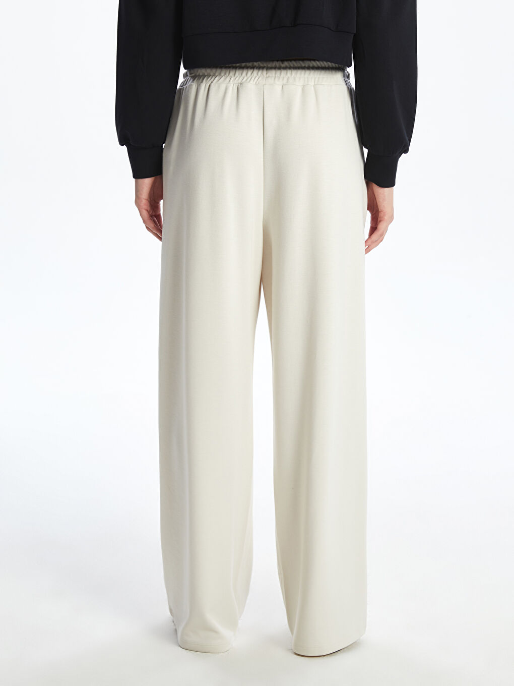 Bej Beli Lastikli Kadın Spor Eşofman Altı-3