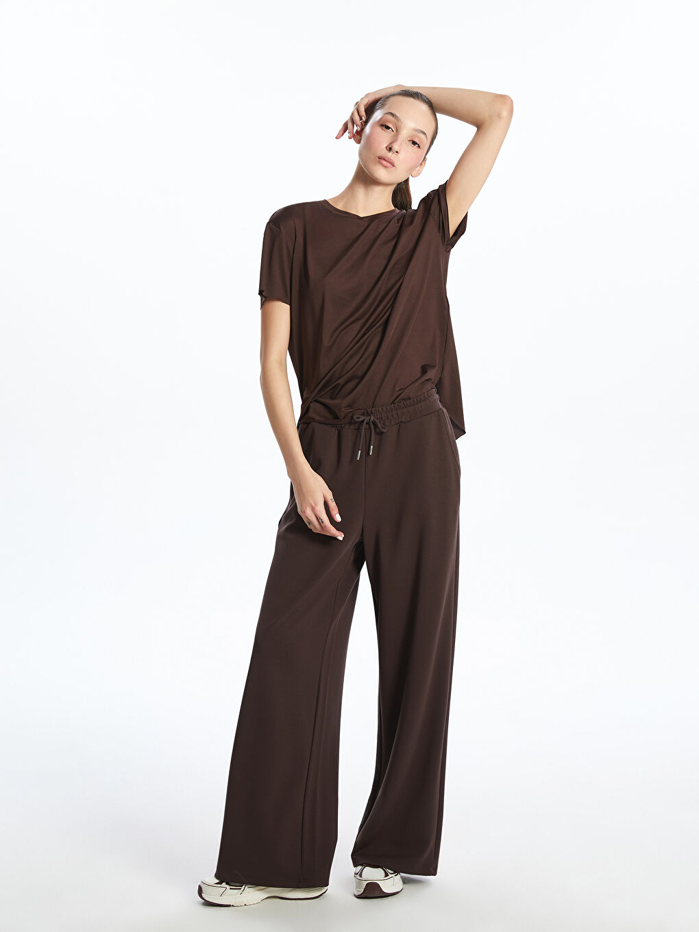 Kahverengi Beli Lastikli Kadın Spor Eşofman Altı