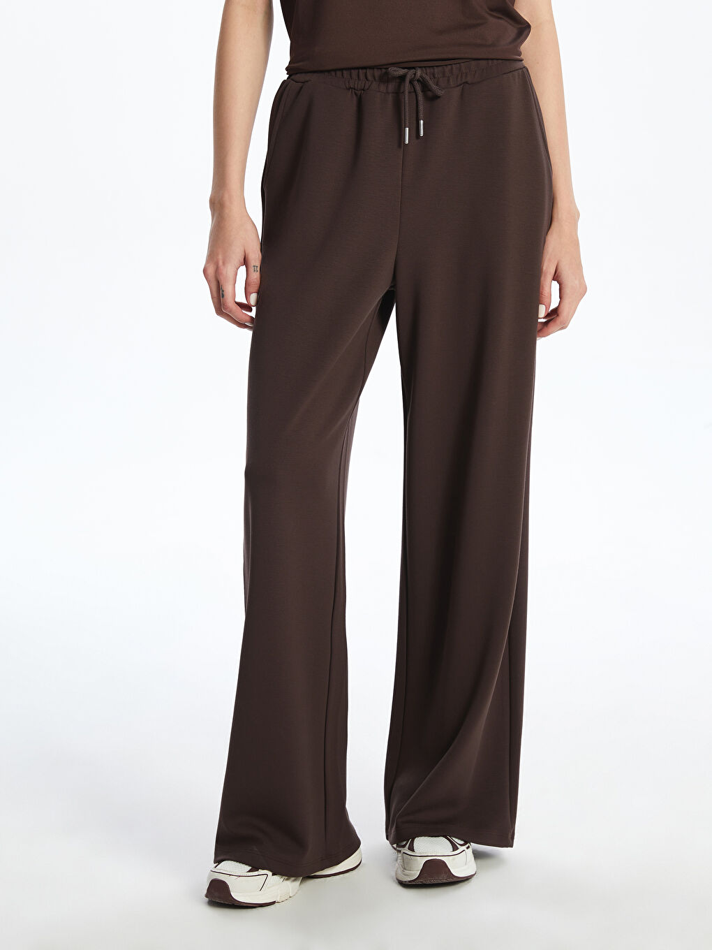 Kahverengi Beli Lastikli Kadın Spor Eşofman Altı-1