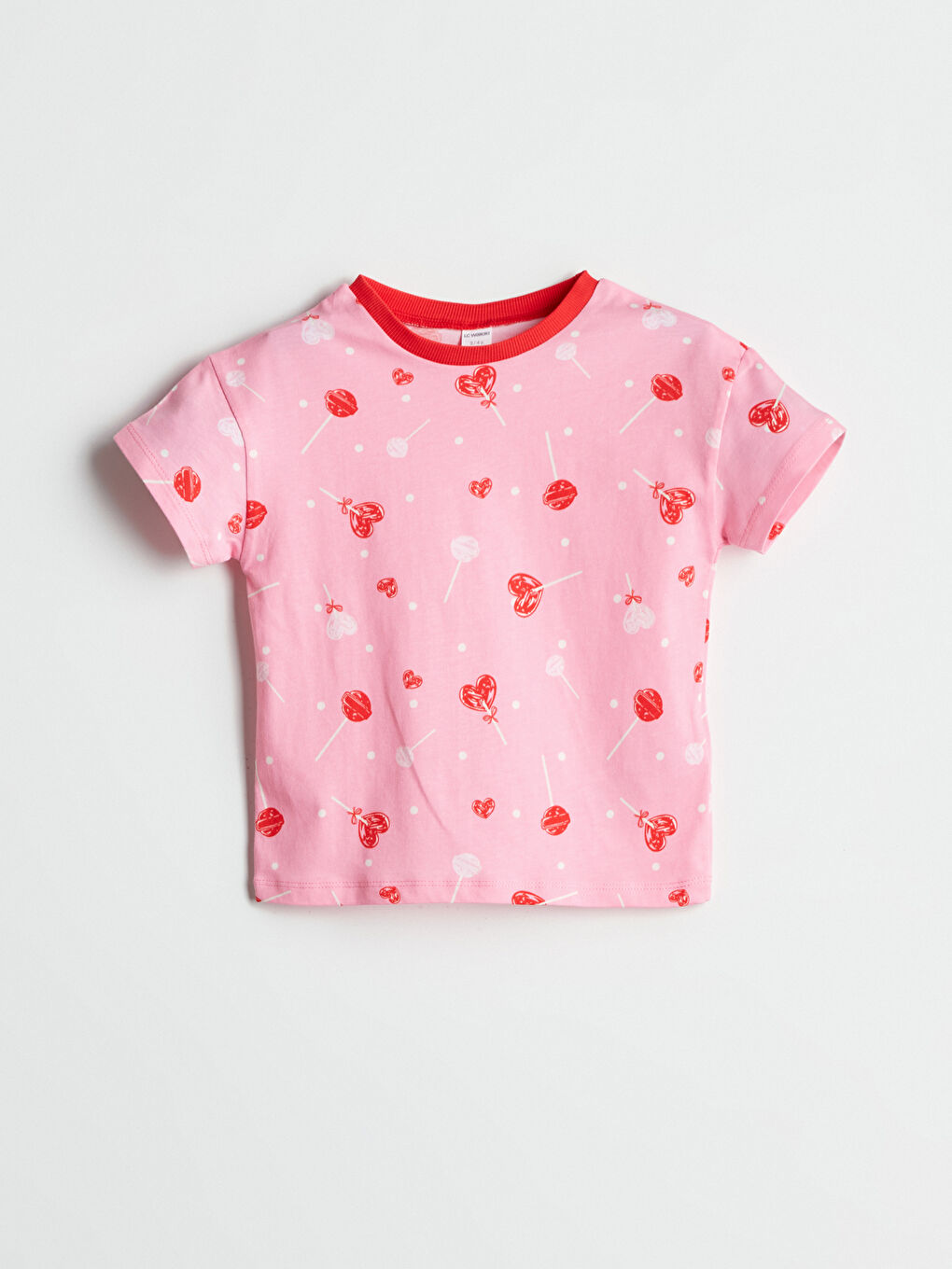 Pembe Kalp Baskılı Kız Bebek Tişört