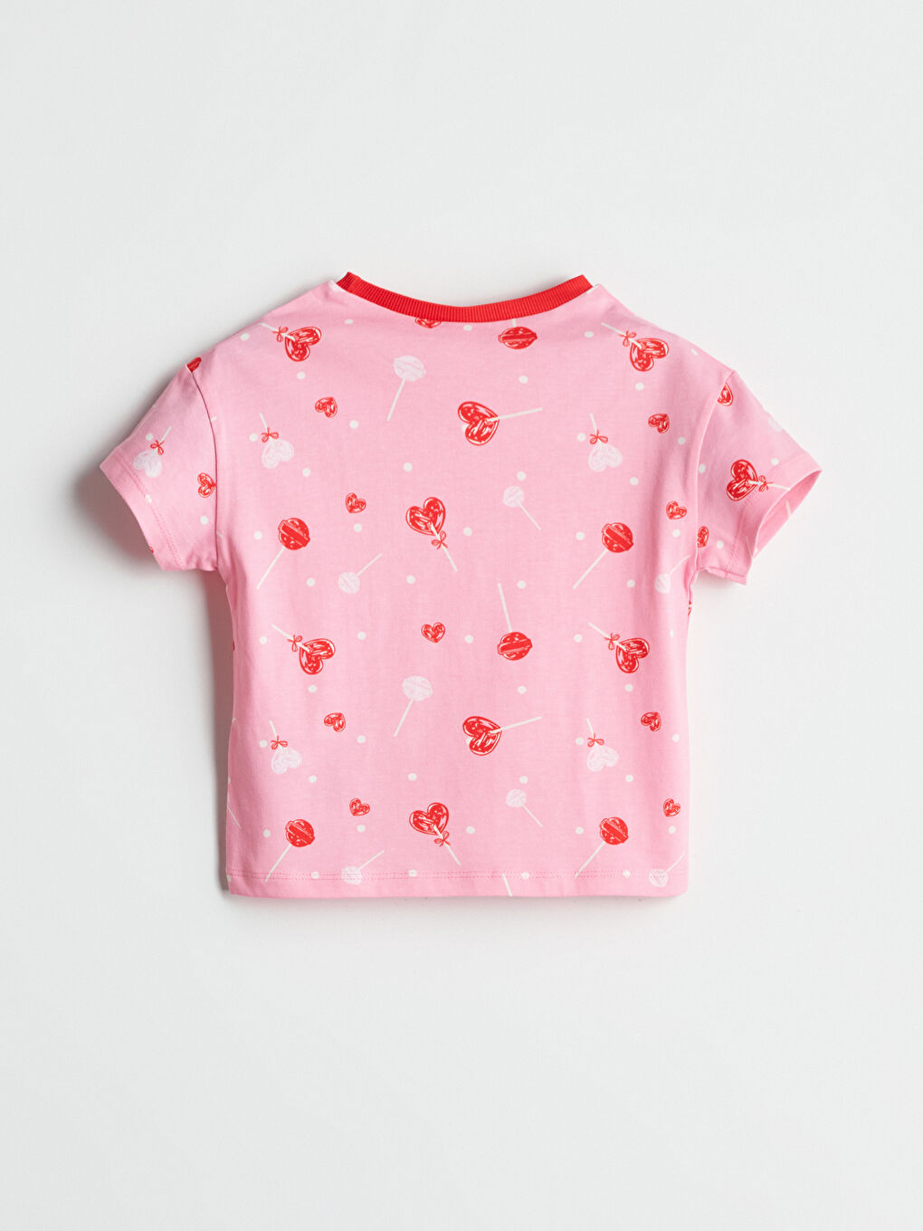Pembe Kalp Baskılı Kız Bebek Tişört-1