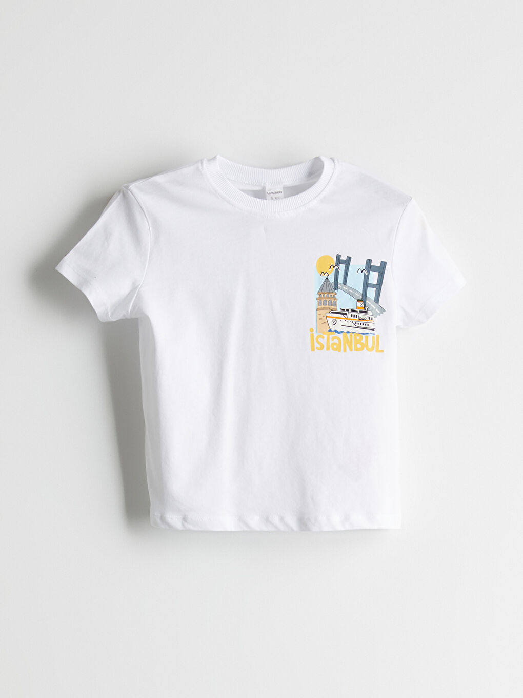 Beyaz Bisiklet Yaka Baskılı Erkek Çocuk Tişört-3