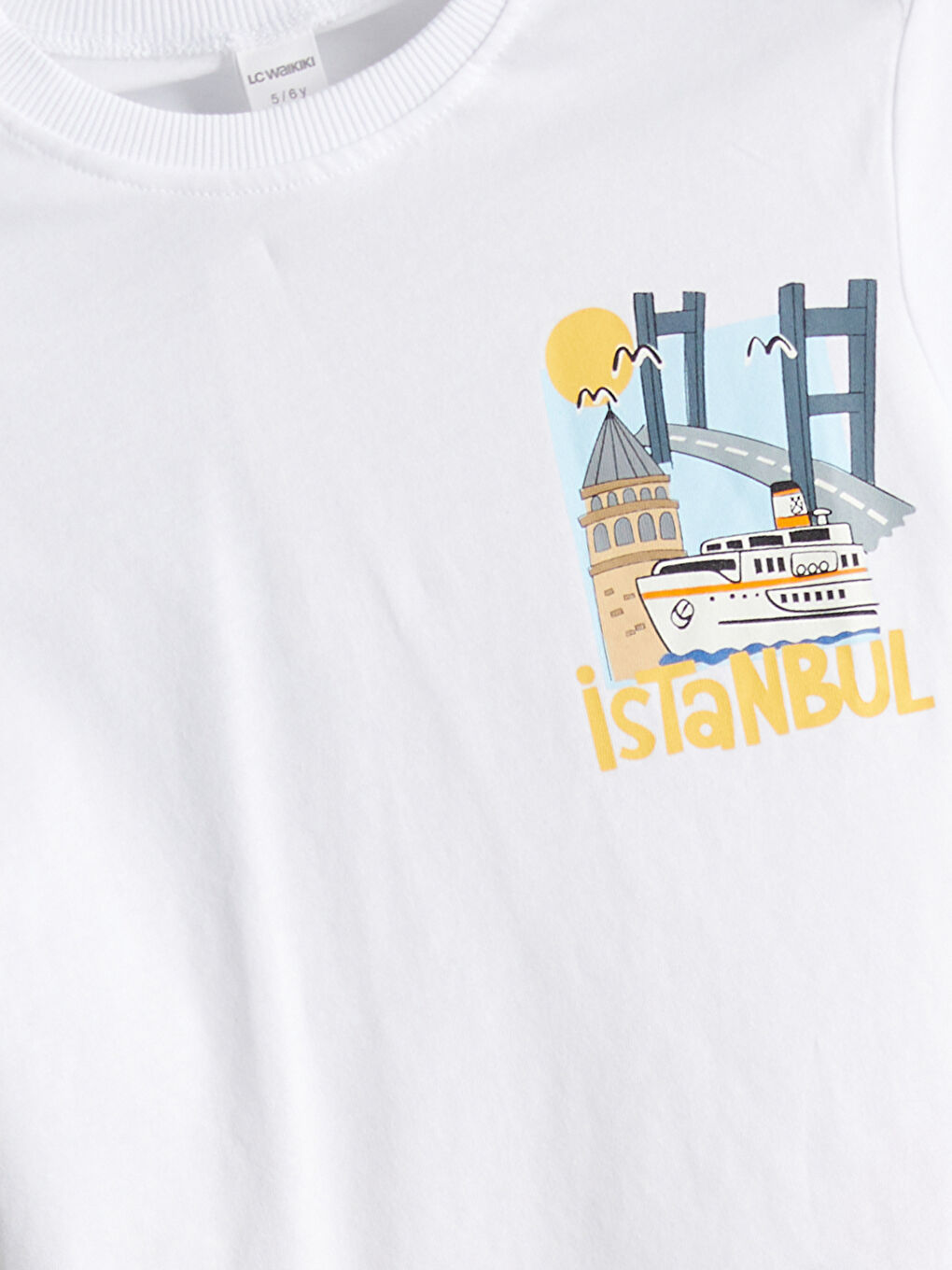 Beyaz Bisiklet Yaka Baskılı Erkek Çocuk Tişört-4