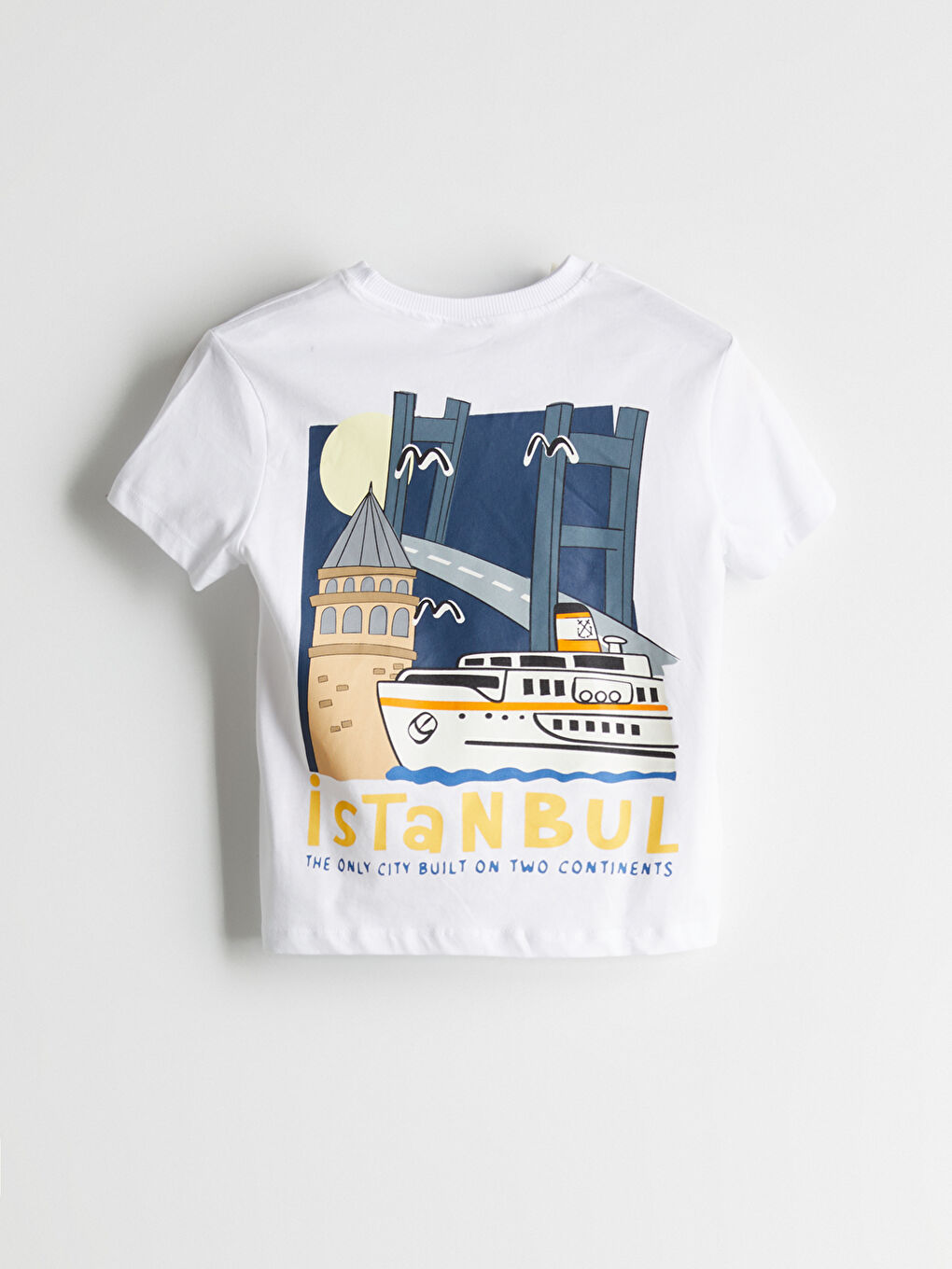 Beyaz Bisiklet Yaka Baskılı Erkek Çocuk Tişört-5