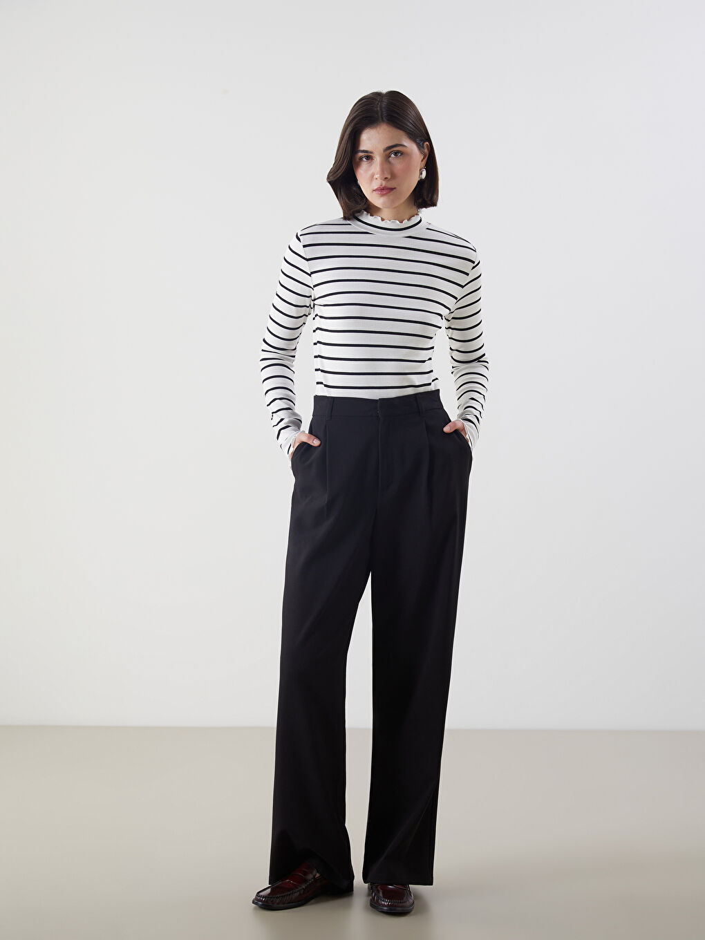 Funnel Neck Striped Women's Body -S5OP87Z8-LEG