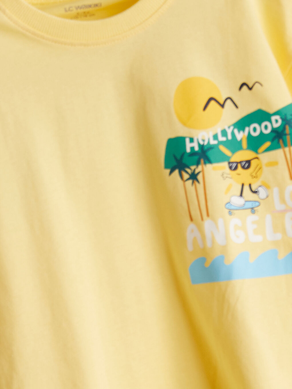 Sarı Bisiklet Yaka Baskılı Erkek Çocuk Tişört-2