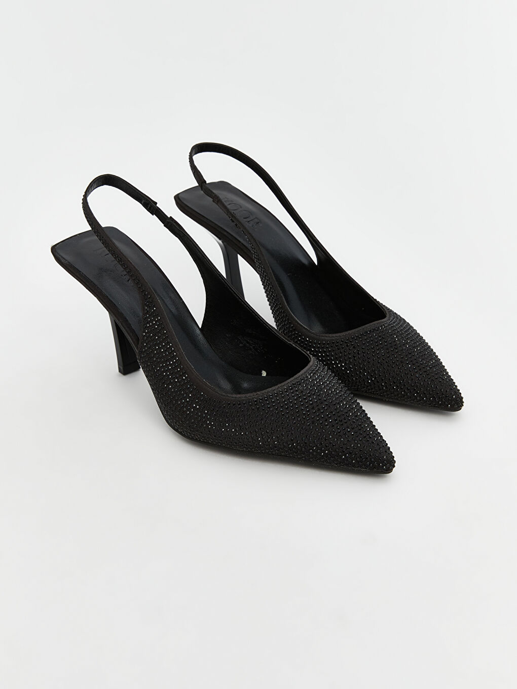 Siyah Taşlı Sivri Burun Kadın Topuklu Ayakkabı