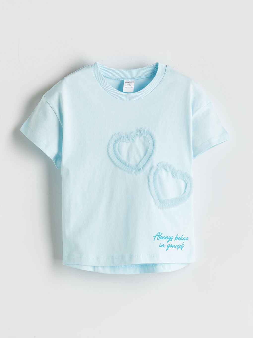 Mavi Bisiklet Yaka Nakışlı Kız Çocuk Tişört