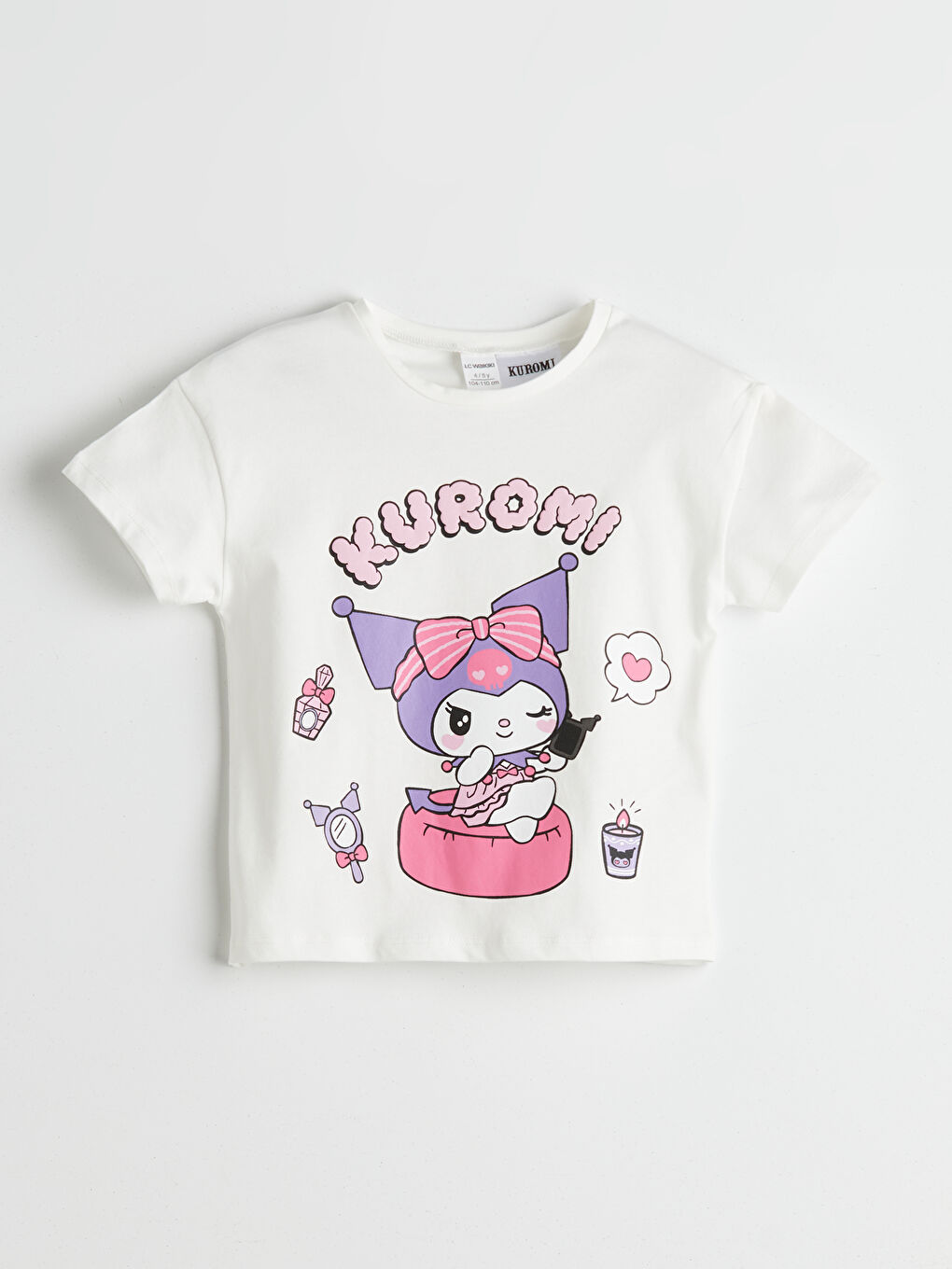 LCW Kids Ekru Bisiklet Yaka Kuromi Baskılı Kız Çocuk Tişört