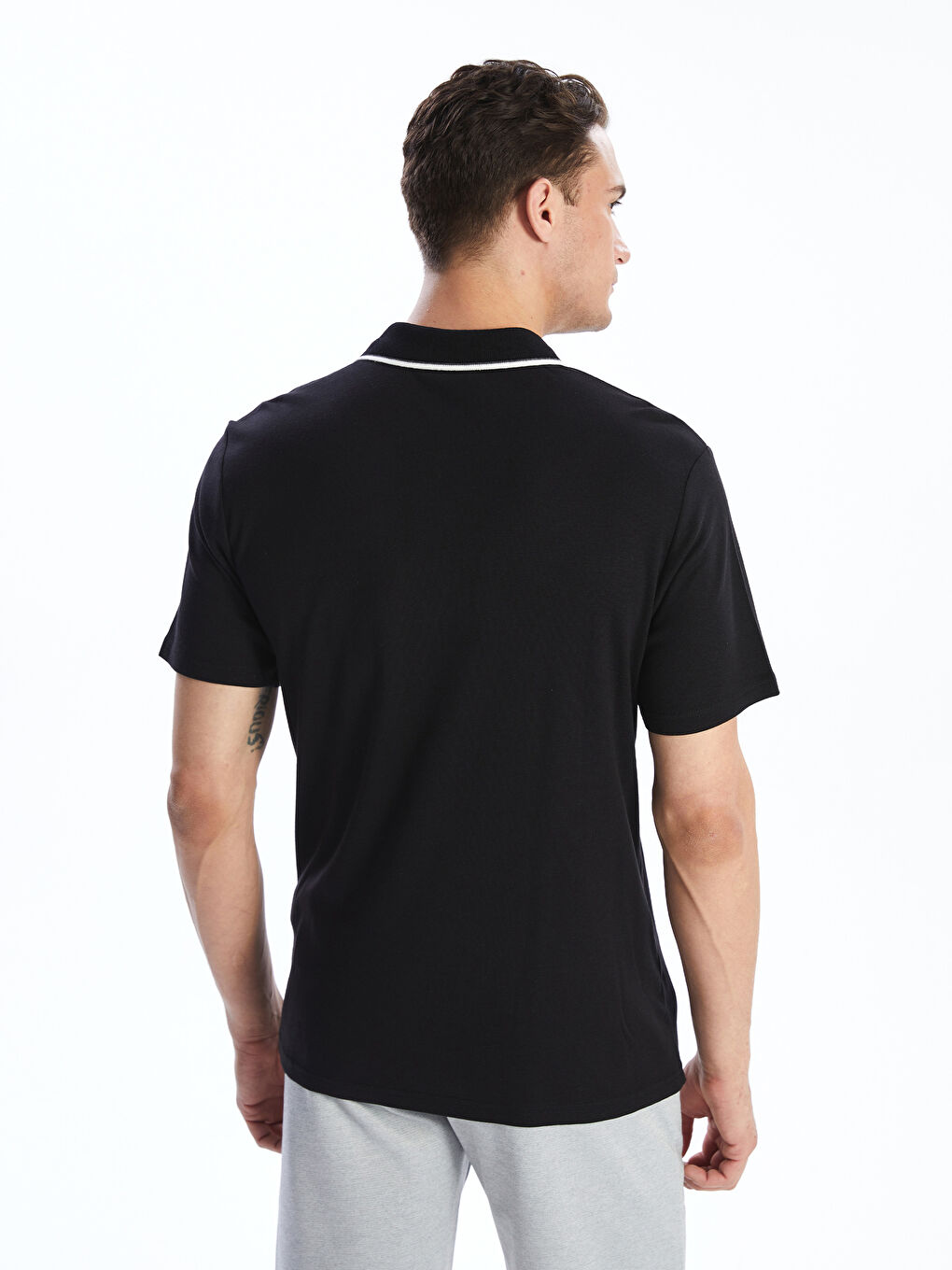 Siyah Polo Yaka Penye Erkek Tişört-3