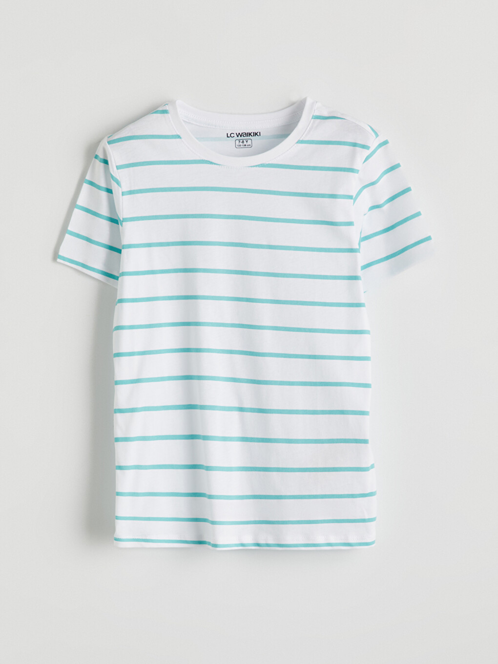 Beyaz Bisiklet Yaka Kısa Kollu Çizgili Erkek Çocuk Pijama Üst