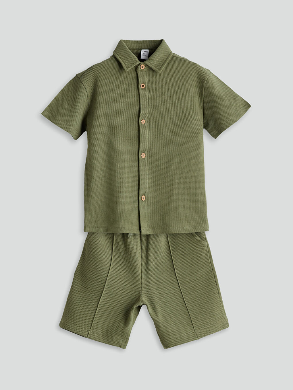 Haki Basic Erkek Çocuk Pamuklu Gömlek ve Şort 2'li