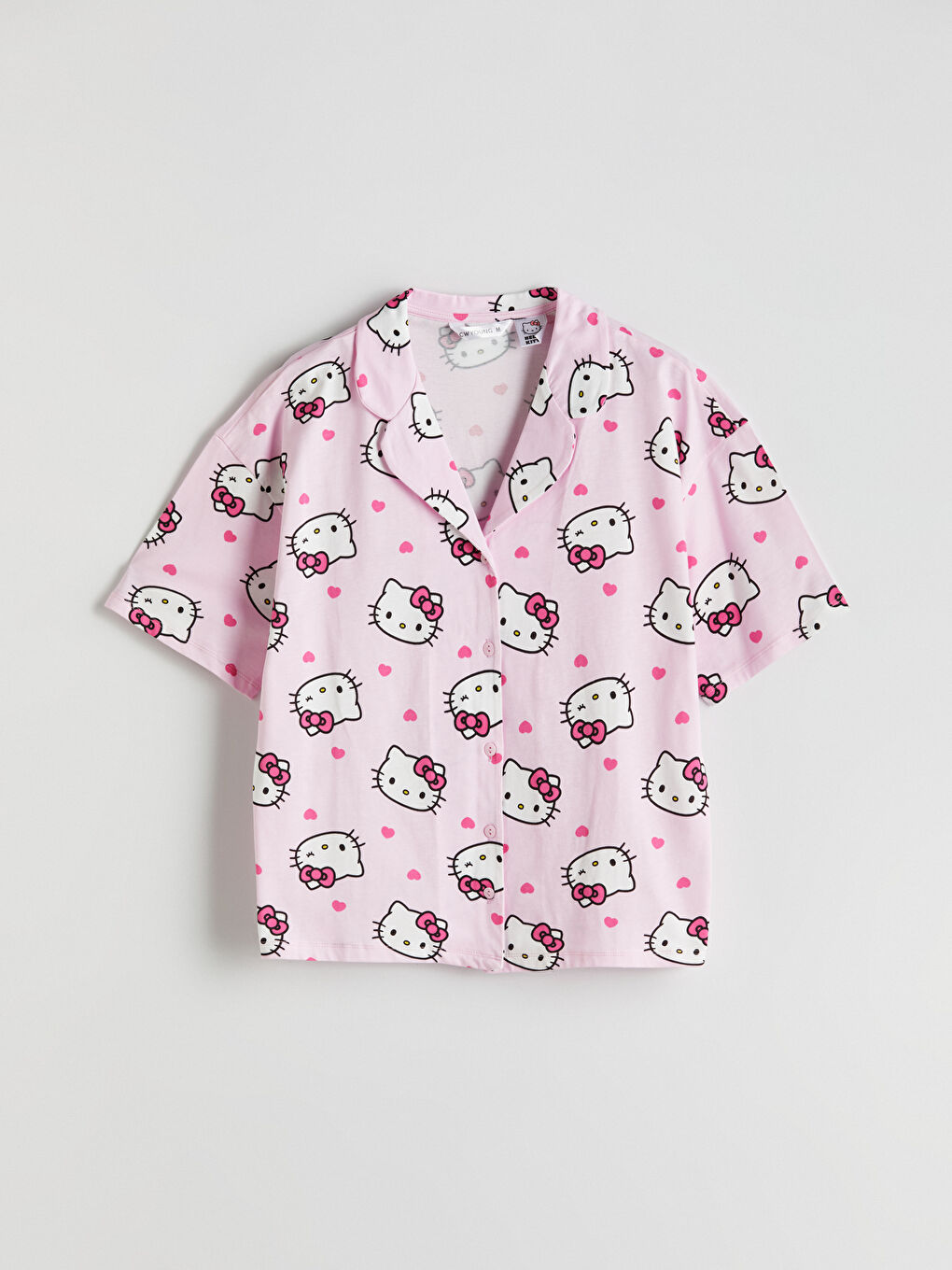 Collared Neck Hello Kitty Printed Women's Pyjama Set -S5OQ53Z8-LT4