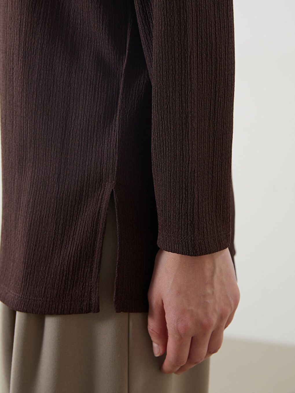 Kahverengi Dik Yaka Kadın Tunik-2